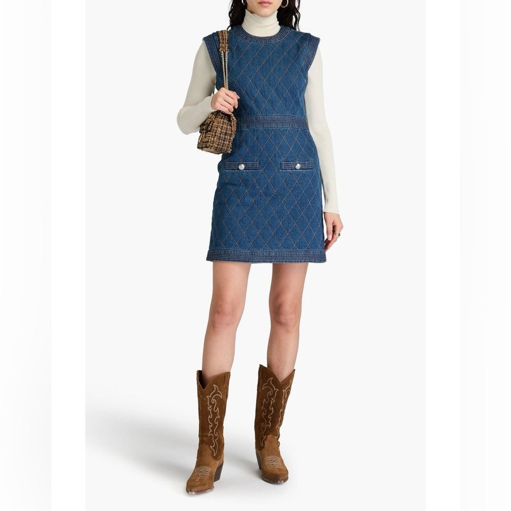 Veronica Beard Ginny Sleeveless Denim Topstitch Mini Dress - Picture 4 of 11